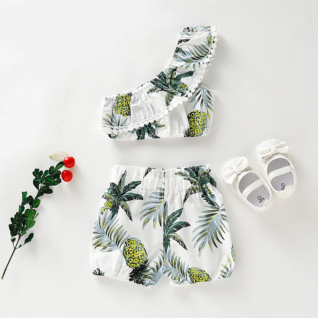 Комплект для маленьких девочек с открытыми плечами и кисточками топ принтом