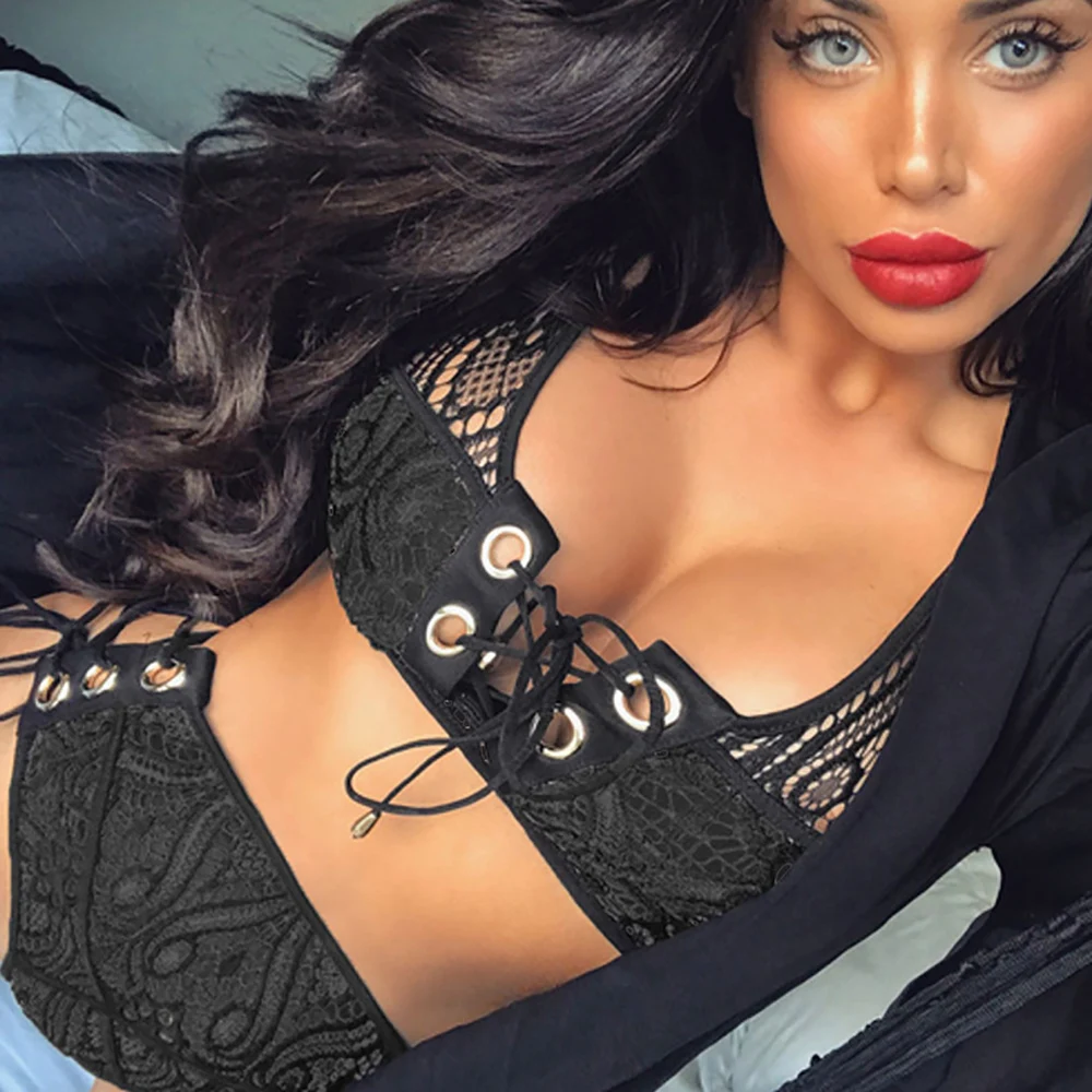 

VOWDA 2018 New Bandage Button Women Swimwear Lace Swimsuit Push Up Bikini Set Brazilian S M L XL
