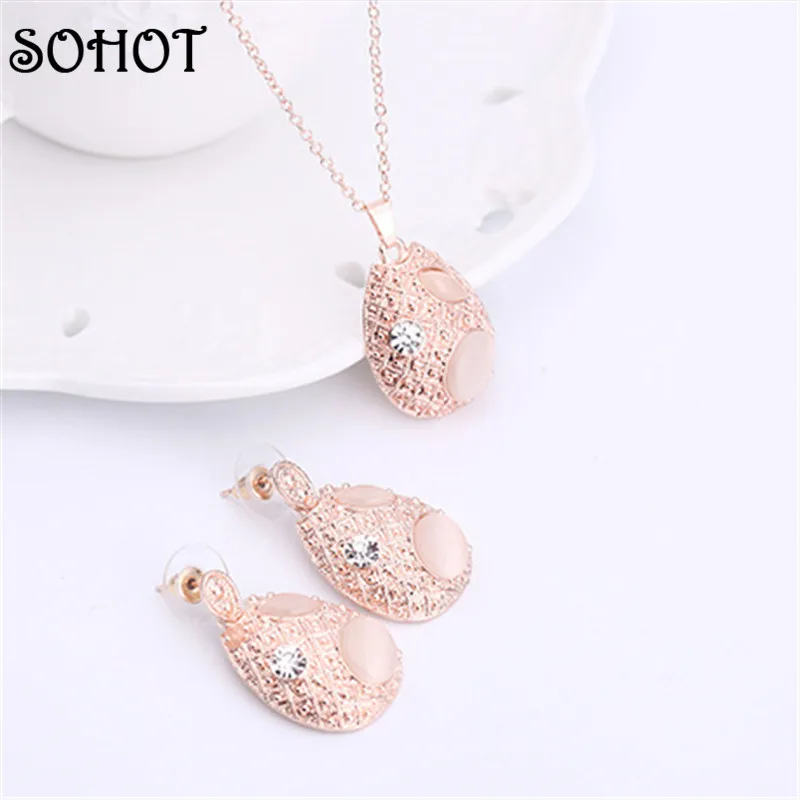 SOHOT элегантные женские серьги-подвески с опалом и кристаллами ожерелье кулоном