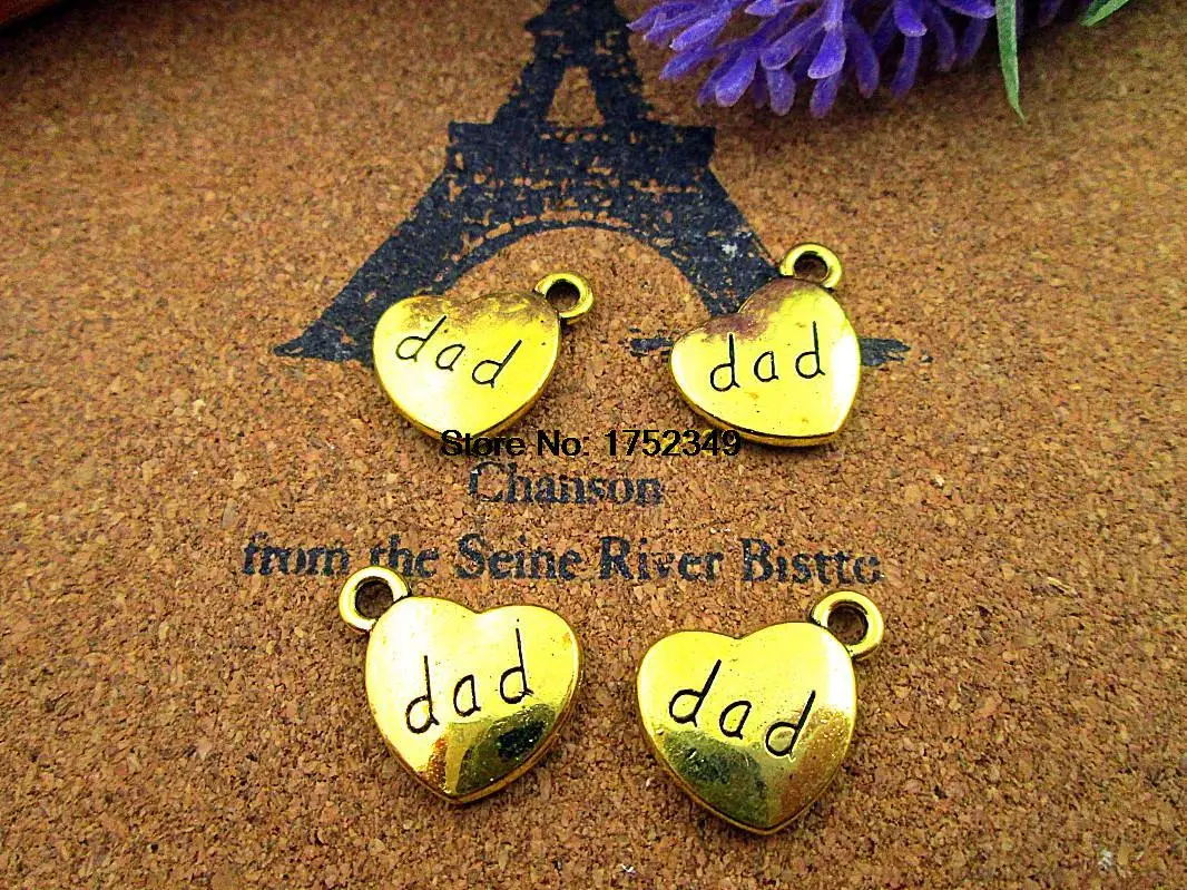 

12pcs 18x15mm dad Charms, gold 2 sided dad Heart Charm Pendants