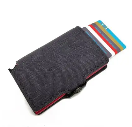 Black with red Кошелек для мужчин и женщин, кредитный держатель для карт, мини-кошелек, маленький Органайзер, Металлический Алюминиевый RFID Bloking, кошельки, автоматически скользящий Чехол для карт - Цвет: Black with red