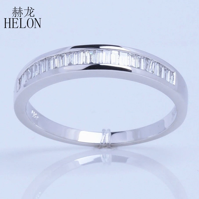 HELON Solid 10 к белое золото обручальное Обручальное 0.29ct багет подлинные натуральные бриллианты кольцо для женщин ювелирные изделия Настройка канала