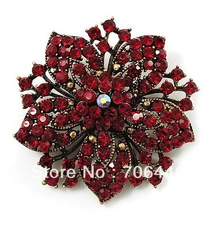 Винтажно-бронзовое покрытие темно-красные стразы хрусталь со стразами цветок |