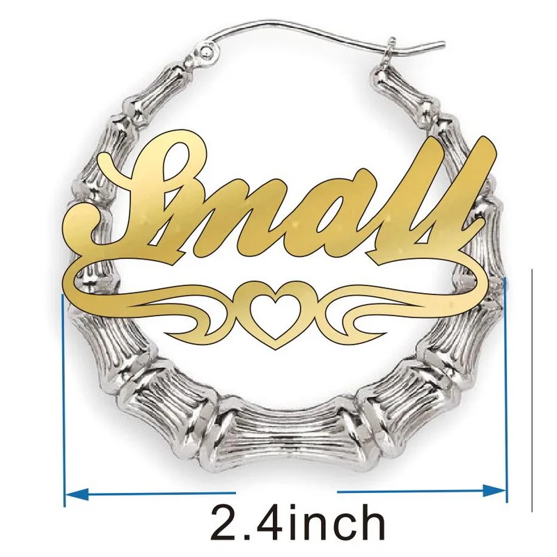 2.4inch silver round Пользовательские Бамбуковые серьги акриловые персонализированные имя Мода показать очаровательные серьги - Окраска металла: 2.4inch silver round
