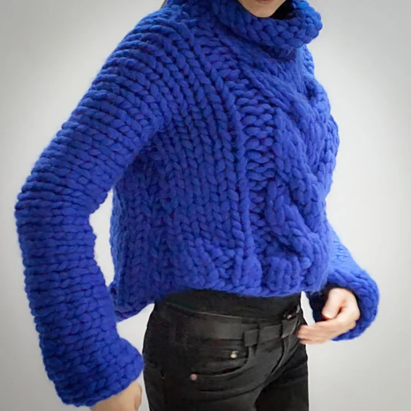 Autumn Women Thick Warm High-necked Long sleeve pullover sweater 2018 Fashion design Pure Hand-made Green Sweater coat | Женская одежда