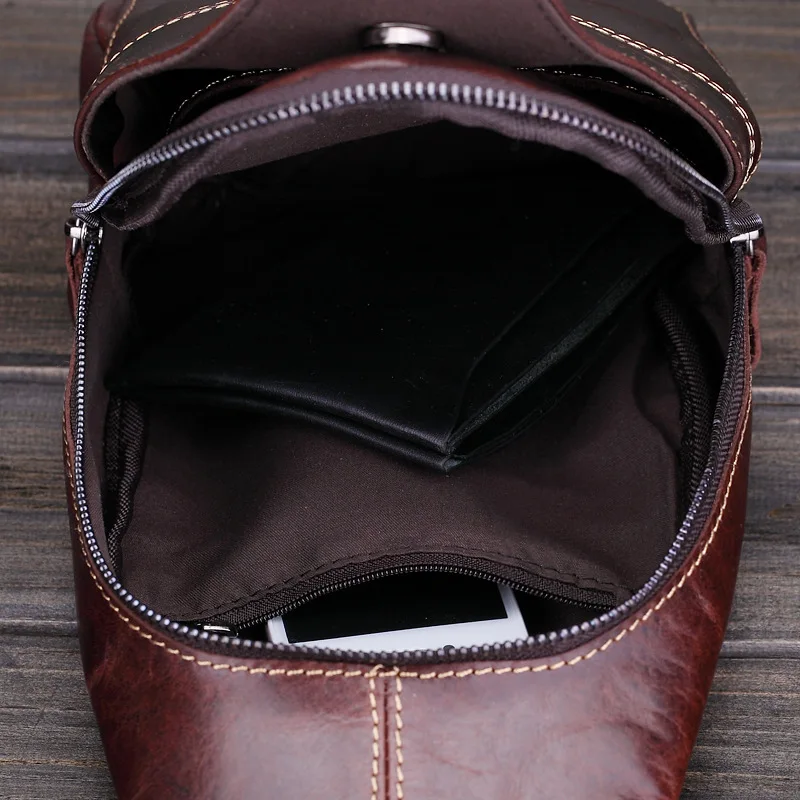 Мужская нагрудная сумка из натуральной вощеной кожи слинг на плечо Повседневная