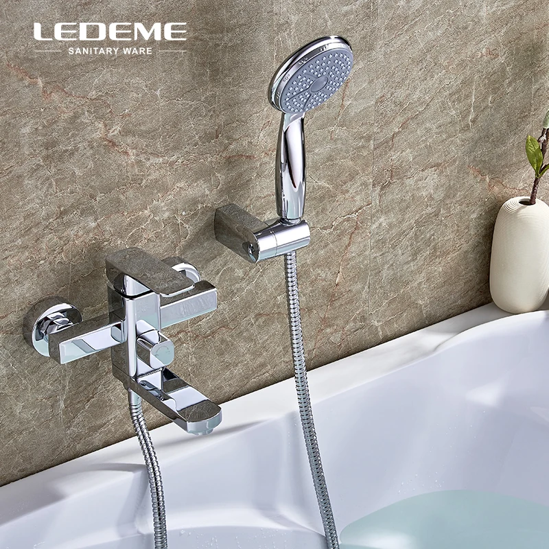 LEDEME квадратный смеситель для ванной комнаты набор душа латунь двойная ручка душ