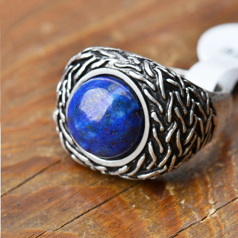 Винтаж Для мужчин Лазурит Камень кольцо антикварные серебряные тарелки Птичье