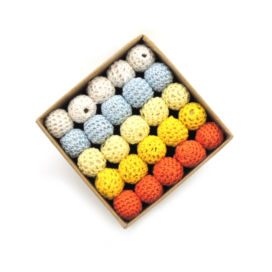 Moonpie 6 Color Set 20pcs 16mm Crochet Beads Organic Pastel Teething Coffee Yellow Green Purple Crochet Wooden Beads EA372