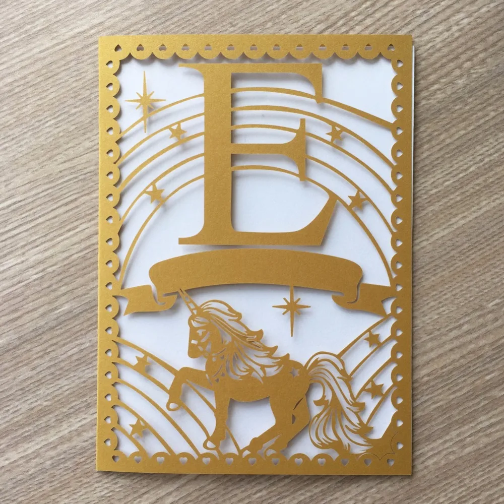 50Pcs/Lot New Arrival Laser Cut Wedding Invitation Card Unicorn Design Greeting Easter Celebration | Дом и сад