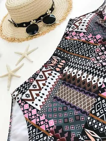 Женский слитный купальник с винтажным принтом асимметричный монокини пуш-апом