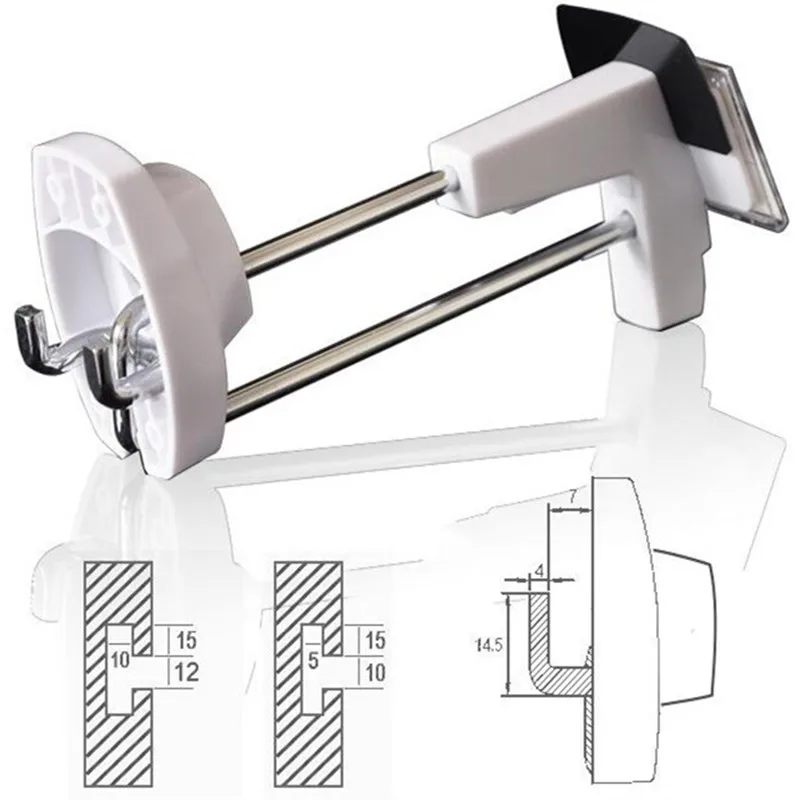 Sold in Packs 50 Hot Sale 7inch Length Stainless Steel White Magnetic Locks Slat Wall Security Display Hook with Detacher Key enlarge