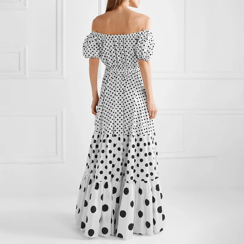 SISPELL Hit Color Floor-Length Women's Dress Slash Neck Off Shoulder Backless Dot A Line Female Dresses Fashion New 2019 Summer | Женская