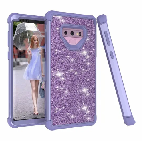3 в 1 Блестящий гибридный защитный чехол для samsung Galaxy S10 S9 S9 Plus 360 Полный чехол из ПК и силикона для samsung Note 9 противоударный чехол - Цвет: purple