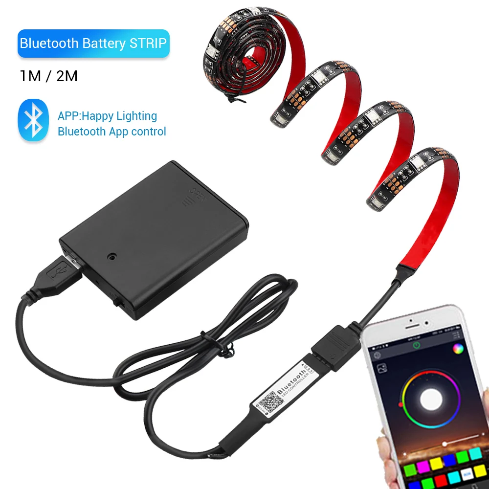 Bluetooth RGB Светодиодные ленты набор Батарея работает для велосипеда 5050 1 м 2