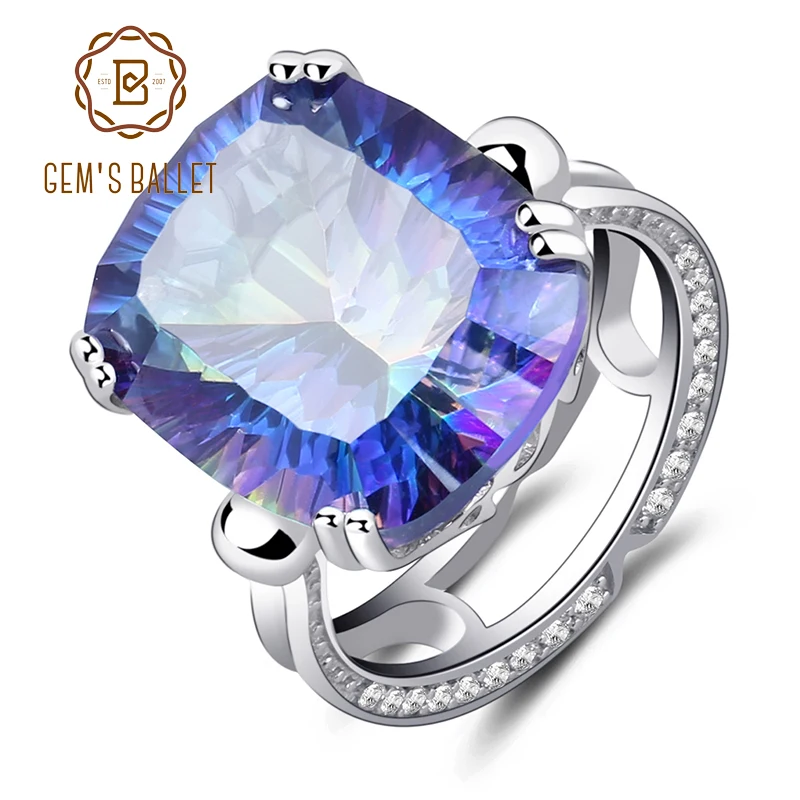 GEM'S балет 18.42Ct Природный Радуга Огонь Мистик Топаз кольцо коктейль для женщин 925 пробы серебро Винтаж модные украшения