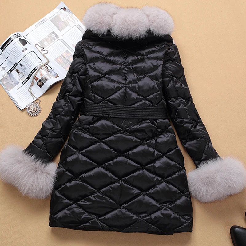 

Winter Coats Women 2018 New Big Real Fox Fur Collar Jacket Long Thick Winter Coat Black Slim White Duck Down Jacket Women Autumn