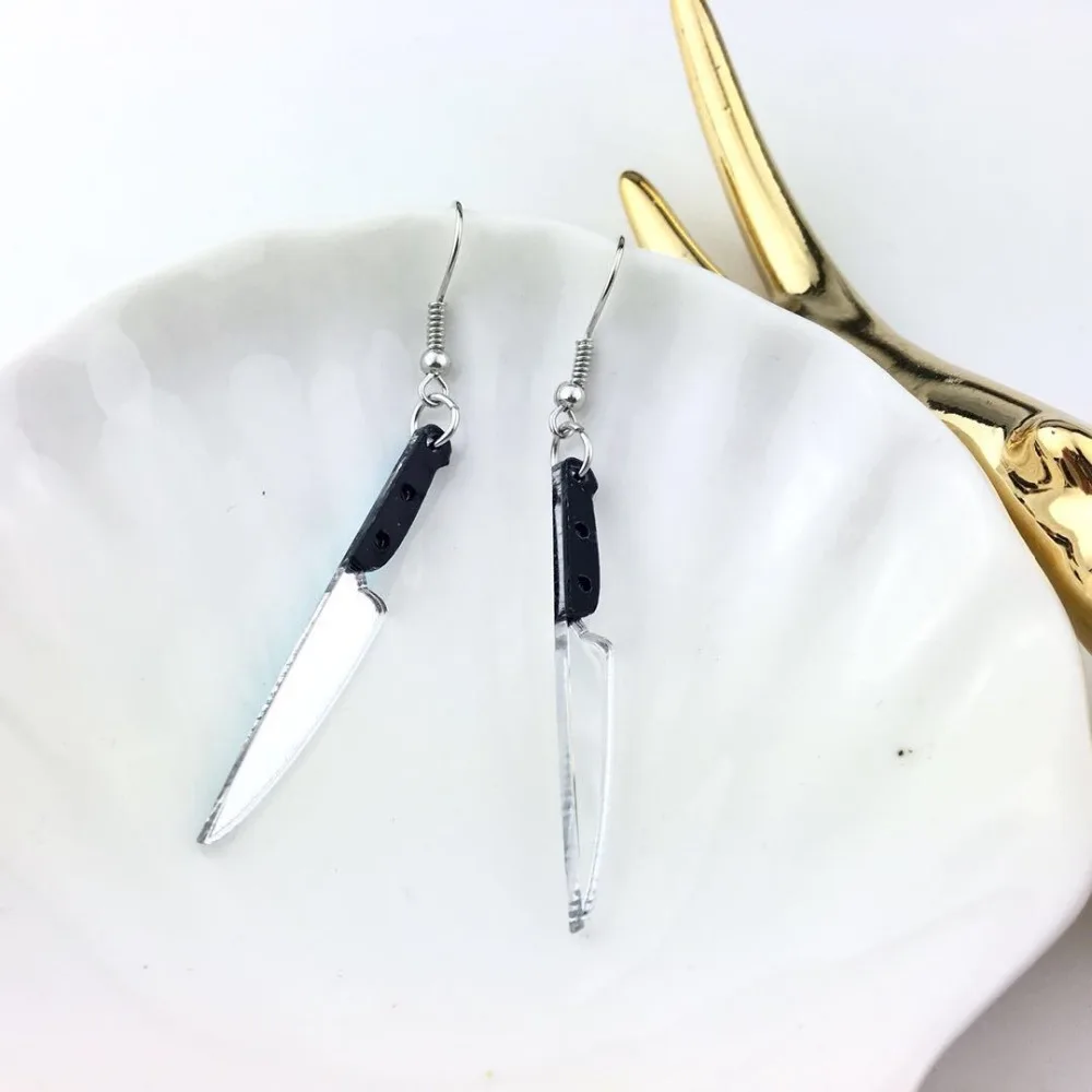 Женские серьги-подвески в форме ножа вечерние сережки стиле панк ювелирные
