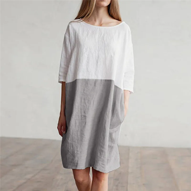 Для женщин Повседневное лоскутное 1/2 с длинными рукавами из хлопка и льна