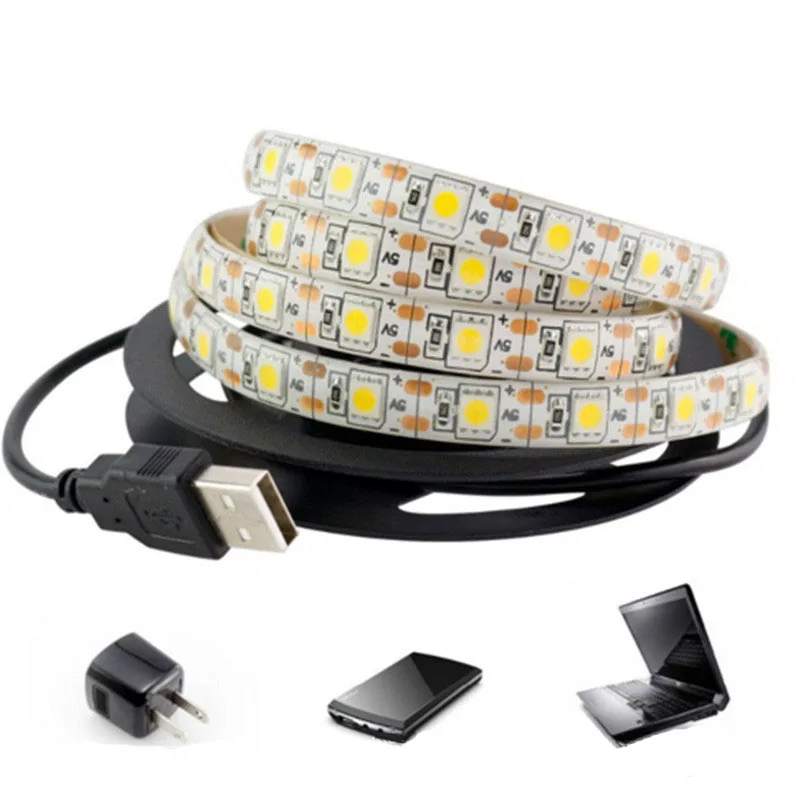 USB 5 В 5050 светодио дный Светодиодные полосы SMD чехол для ноутбука Водонепроницаемый светодио дный гибкая лента теплый белый свет ТВ фон освещение подарок M3