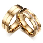 Обручальные кольца для пар, золотого цвета, 6 мм, из нержавеющей стали, с кристаллом