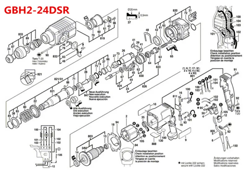 Рукав SDS-PLUS 1616490061 Замена для BOSCH 24 GAH500DSR GBH2S GBH2SE GBH2SR GBH2-24DS GBH2-24RLE 11224VSR