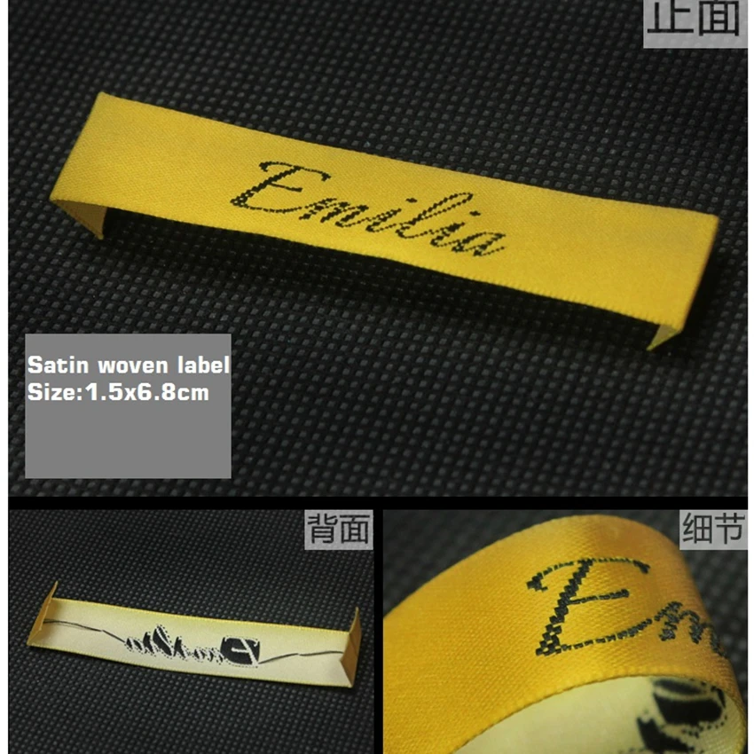 

ZeQi 1000pcs customize wood shuttle satin woven label selvage edge damask clothing labels