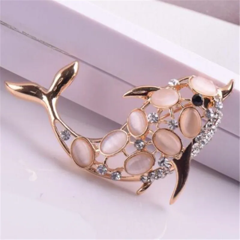 WKOUD Rhinestone Animal Brooches for Women Crystal Opal Dolphin Large Vintage Brooch Pins Men Suit wedding dress Accessories | Украшения и