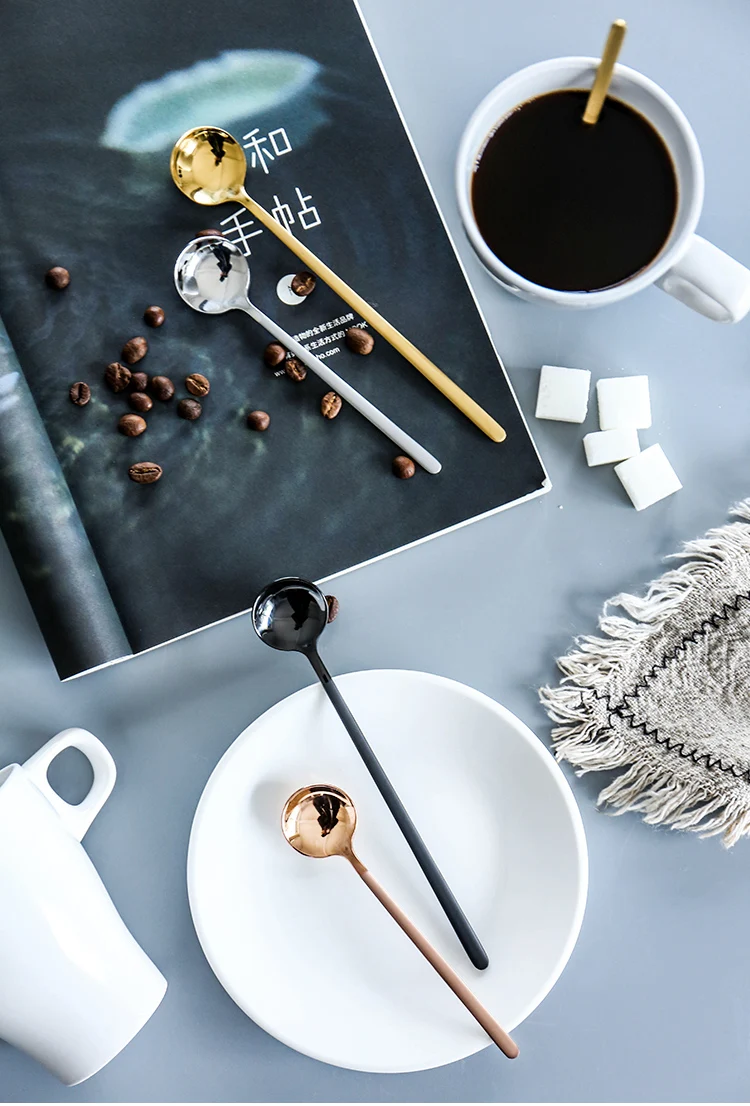 Stainless Steel Coffee Spoon Long Handle Stirring Teaspoon Cute Dessert Dinner Soup Spoons Cutlery Ice Cream Spoon Tableware