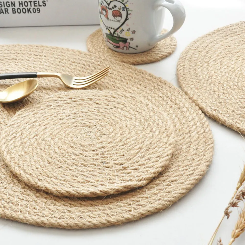 Круглый дизайн стола Ramie изоляционный коврик однотонный столовый льняной