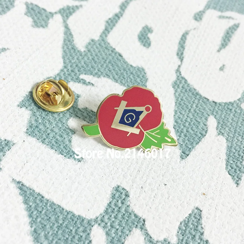 10pcs Square and Compass With G Flower Pins Badge Freemason Masonic Red Crested Hard Enamel Brooches Masonry Lapel Pin | Дом и сад