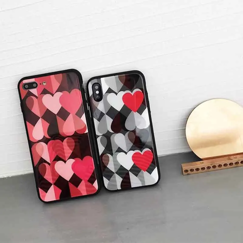 Lovely Splice Love Heart Couples Phone Case For iphone X 6 6S 6plus 7 7plus 8 Plus Cases Back Cover Coque |