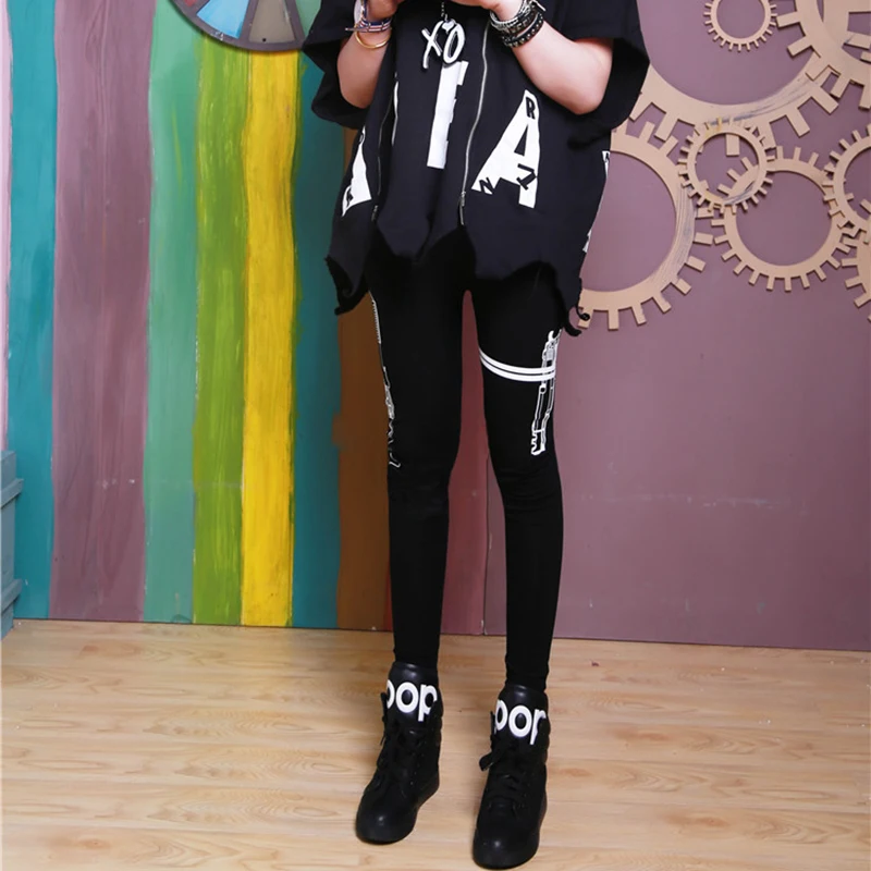 Новинка 2017 женские леггинсы для фитнеса в стиле панк готика американский стиль