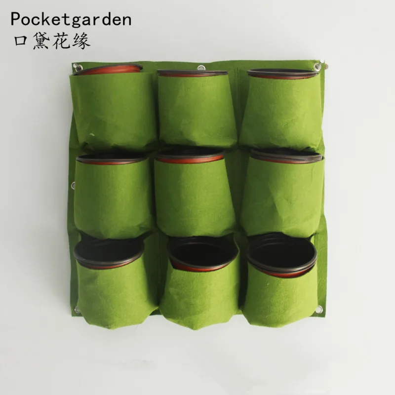 

waterproof Vertical Gardening Hanging Wall Garden 9 Pockets Planting Bags Seedling Wall Planter Growing Bags with 9 plastic pot
