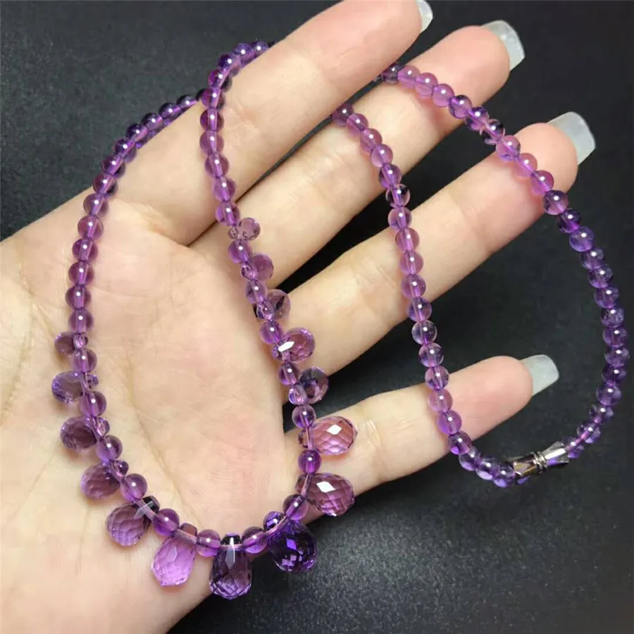 Ожерелье из натурального фиолетового аметиста в форме капли воды ограненные