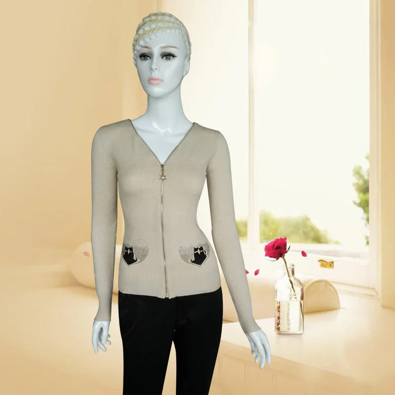 Женский свитер с двойной молнией кашемировый вязаный пуловер длинными рукавами