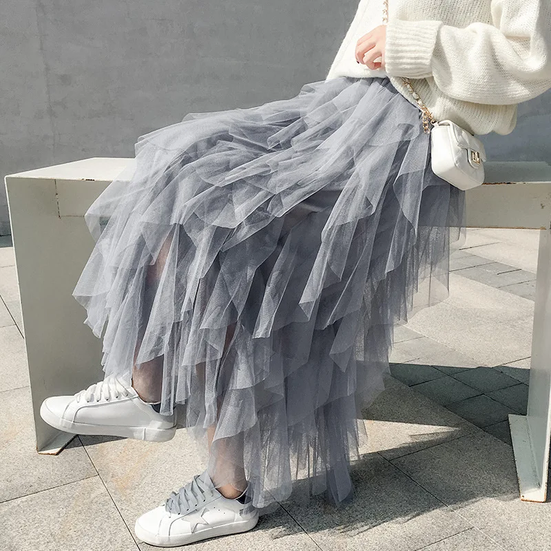 Женская длинная фатиновая Юбка Faldas Mujer Moda плиссированная сетчатая юбка с высокой