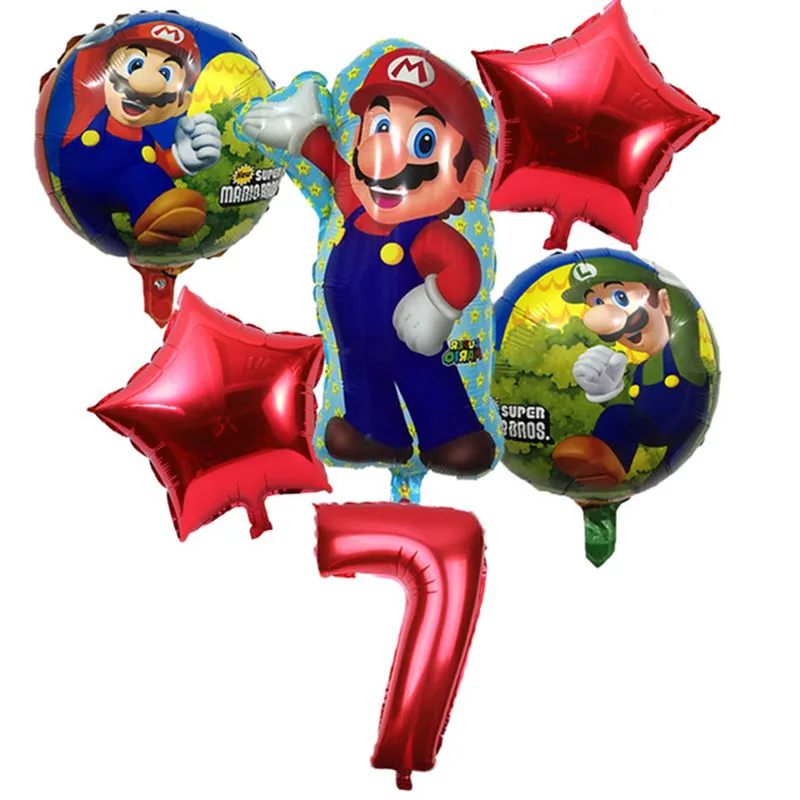 7 6 шт./партия Super Mario Bros шары День рождения Луиджи Марио гелием воздушный шар 32 дюймов Номер Игры баллон украшения Supplie - Цвет: 7