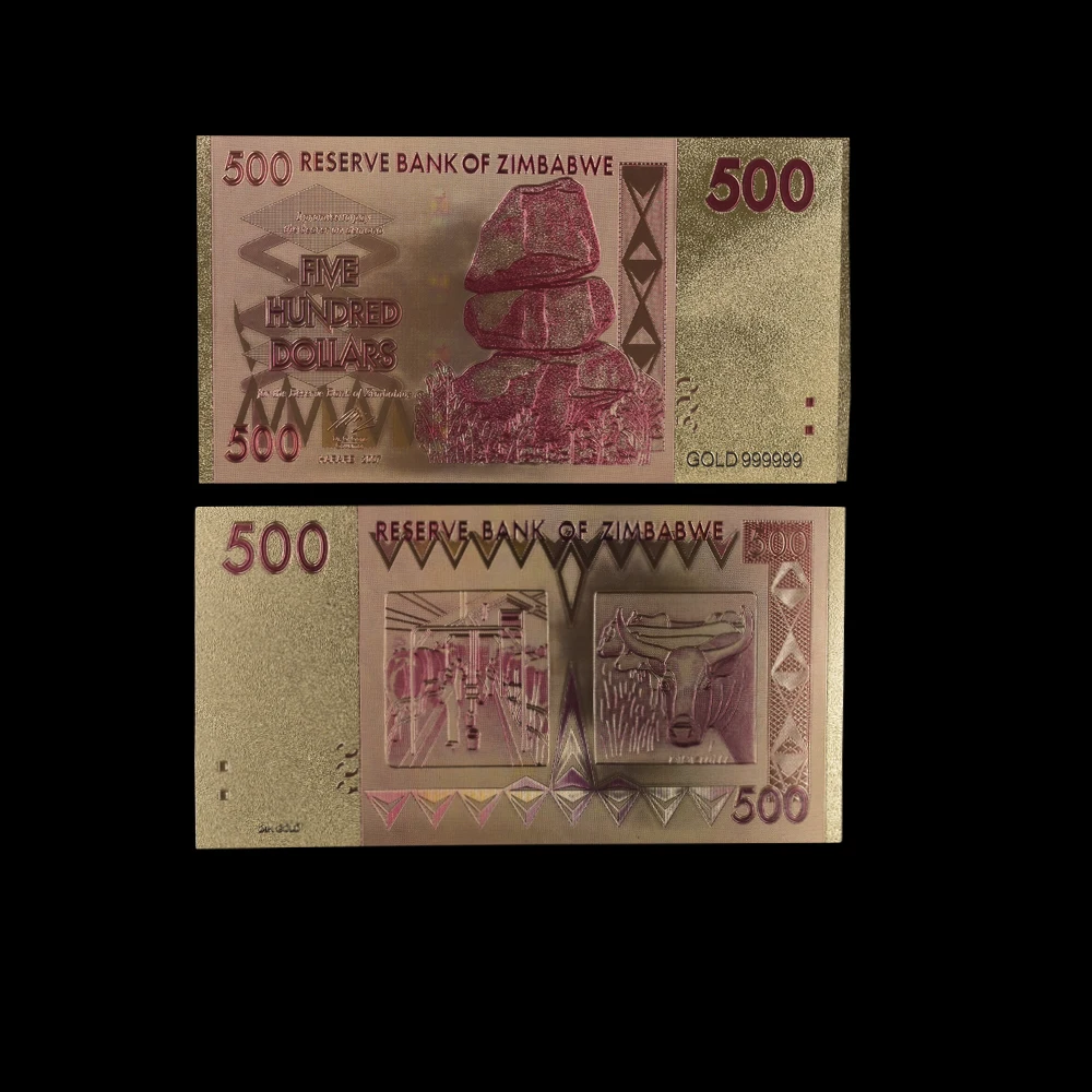 10 шт цветов валюта в Zimbabwe вийском стиле 500 долларов с 1 сертификатом 24k золотые