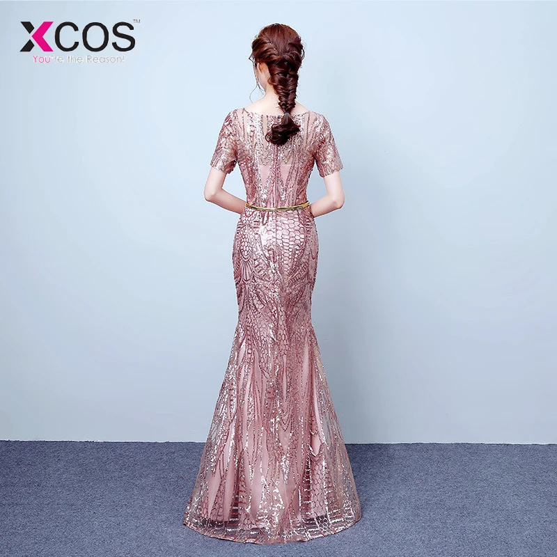 XCOS розовые золотые красные фиолетовые четыре цвета прозрачные вечерние платья с