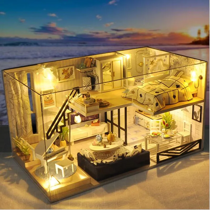 

Cute Families House Miniature Dollhouse DIY Dollhouse with All Doll House furnitureToys for Children Juguetes Brinquedos