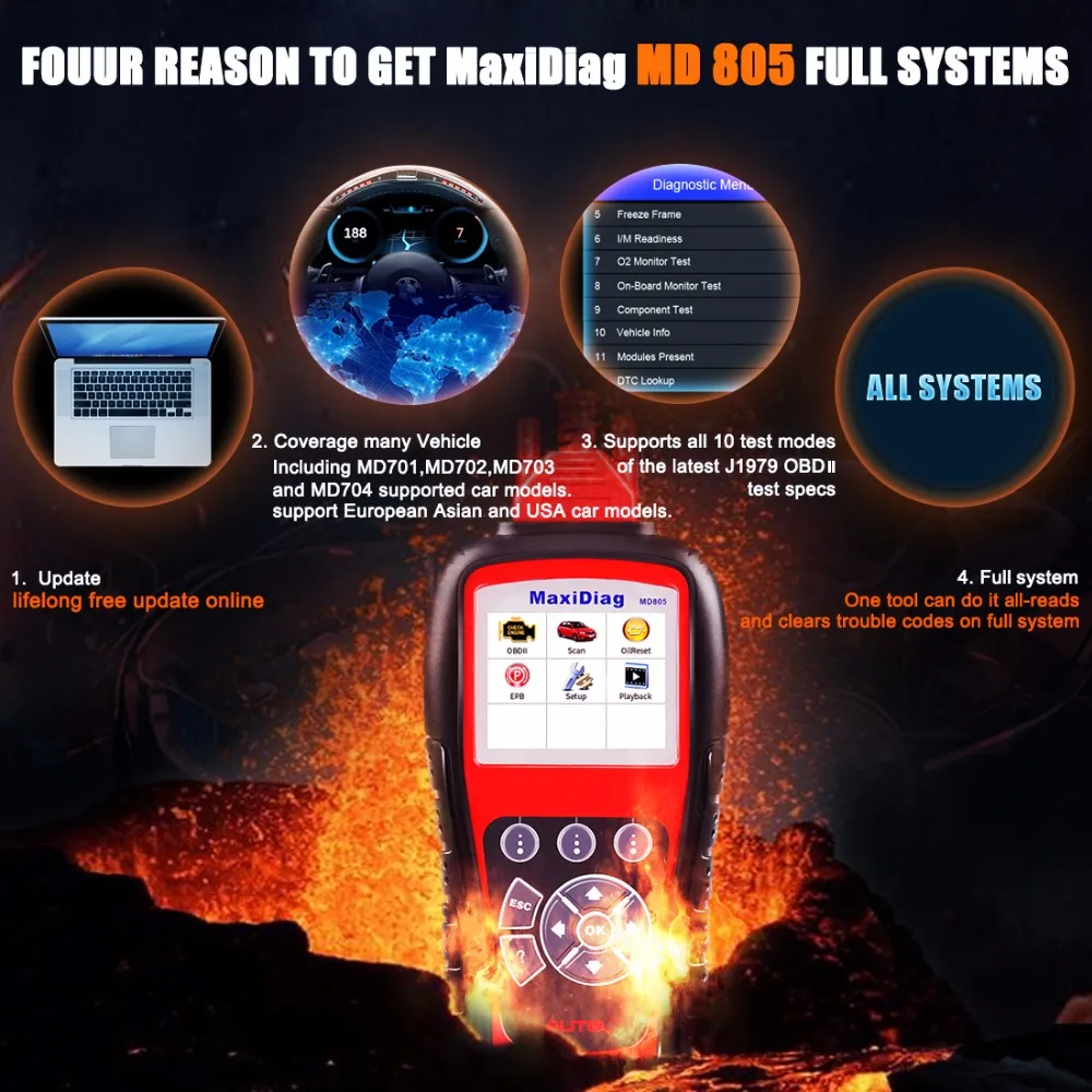 Autel MD805 MaxiDiag Elite автомобиля инструменту диагностики OBD2 автомобильной сканер OBD 2