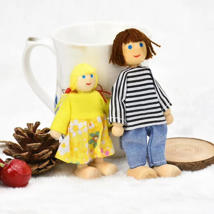 Новый Монтессори каваи куклы мультфильм Деревянный Дом Семья Люди Дети