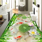 Пользовательские фото обои в китайском стиле Золотая рыбка галька бамбуковая лягушка и Лотос 3D напольная плитка настенная бумага Гостиная ПВХ наклейка