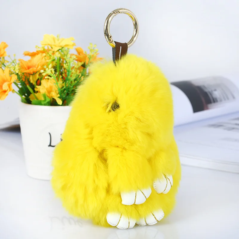 yellow Милый милый кролик брелок для женщин сумка машины искусственный мех Пушистый с единорогом, лошадью, животным брелок кольцо Pom Ювелирное Украшение с помпоном - Цвет: yellow