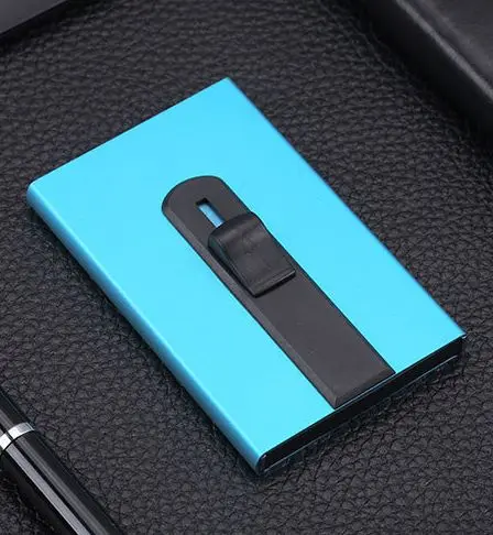 Винтажный Тонкий RFID блокирующий держатель для карт s Mini ID Кредитная карта защитный чехол алюминиевый автоматический скользящий бизнес-держатель для карт - Цвет: Blue Bank card case
