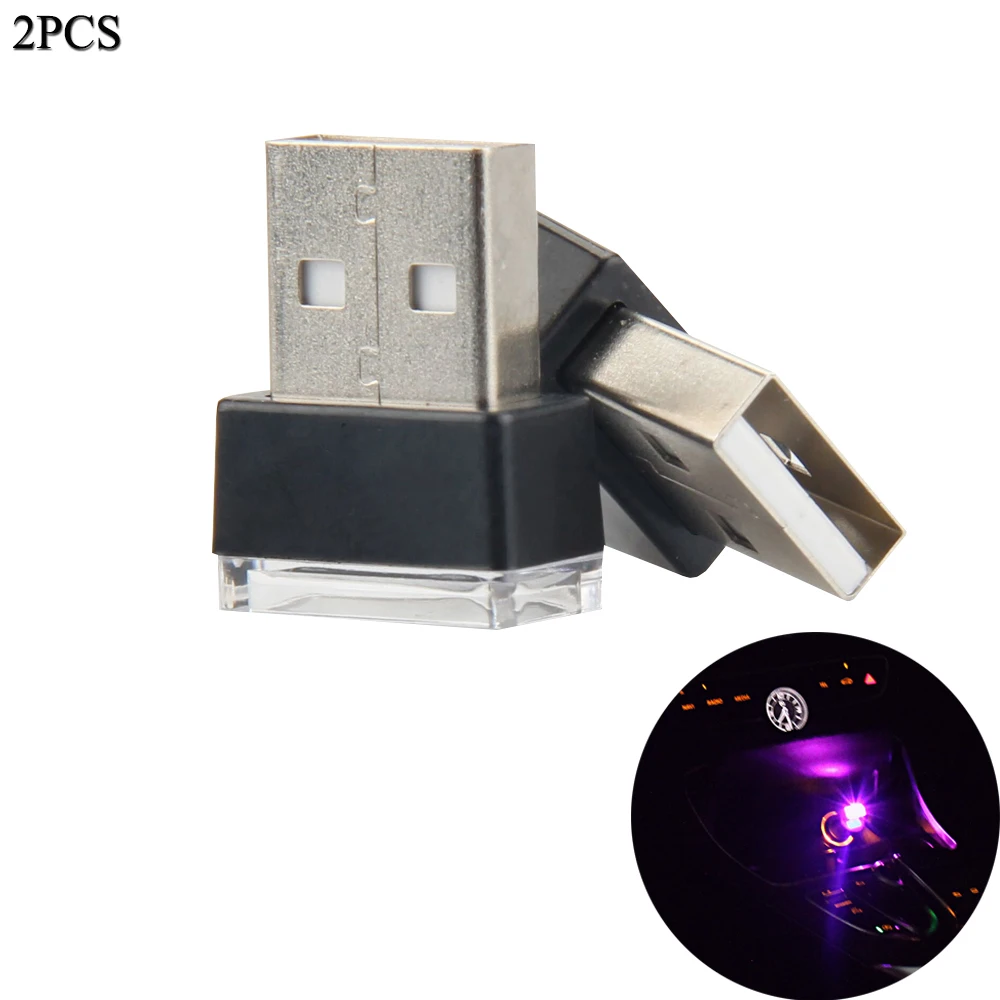 2pcs 4 Colors USB LED Mini Wireless Car Interior Light Kit Decoration Auto Atmosphere Lamp White Blue Pink Car-styling | Автомобили и