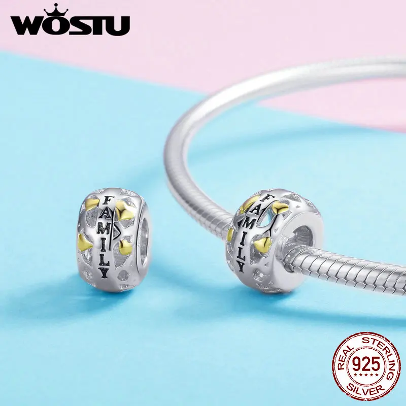 WOSTU 925 пробы серебро желтый теплый Семья бусины браслет шарма простая S925 ювелирных изделий FIC858
