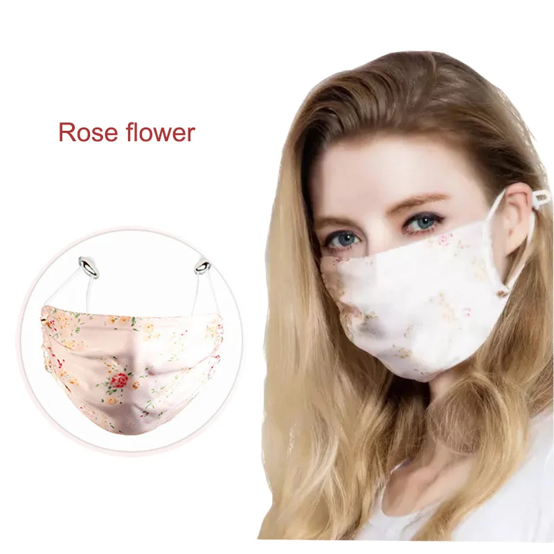 Rose flower 1 шт. шелковая Солнцезащитная маска для рта черная УФ Защита дышащая летняя тонкая секция Мужская и женская Пылезащитная маска для лица респиратор - Цвет: Rose flower