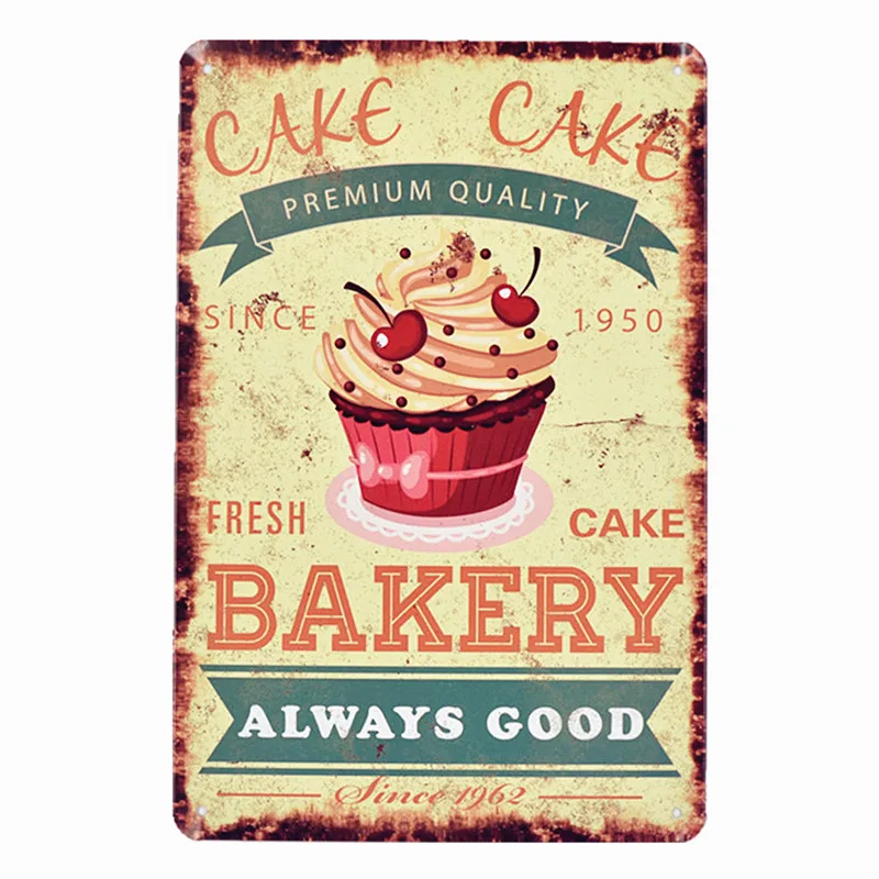 

Drink Coffee Metal Tin Sign Cake Afternoon Tea Retro Metal Plaque Home Decoration Bakery Kitchen Cafe Art Poster Wall Sticker